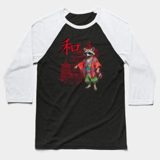 Raccoon Wearing Kimono Baseball T-Shirt